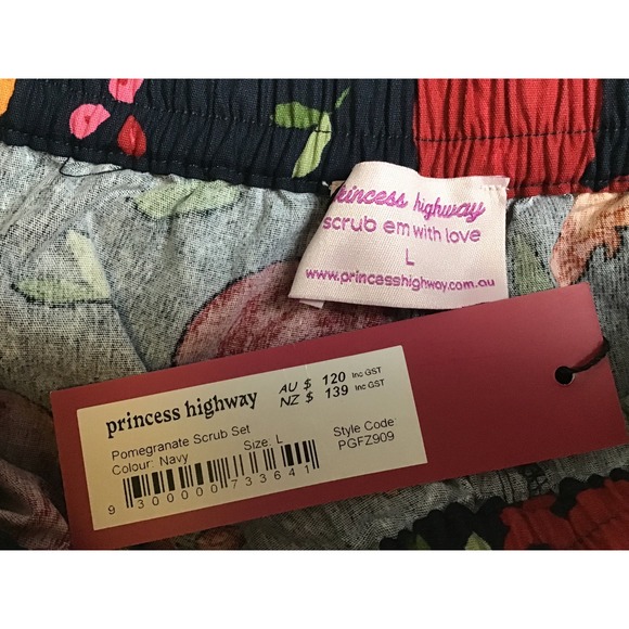 Princess Highway Unisex Navy Pomegranate Scrub Pant Size L - Picture 14 of 14